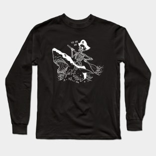 Skeleton Pirate Riding Shark Long Sleeve T-Shirt